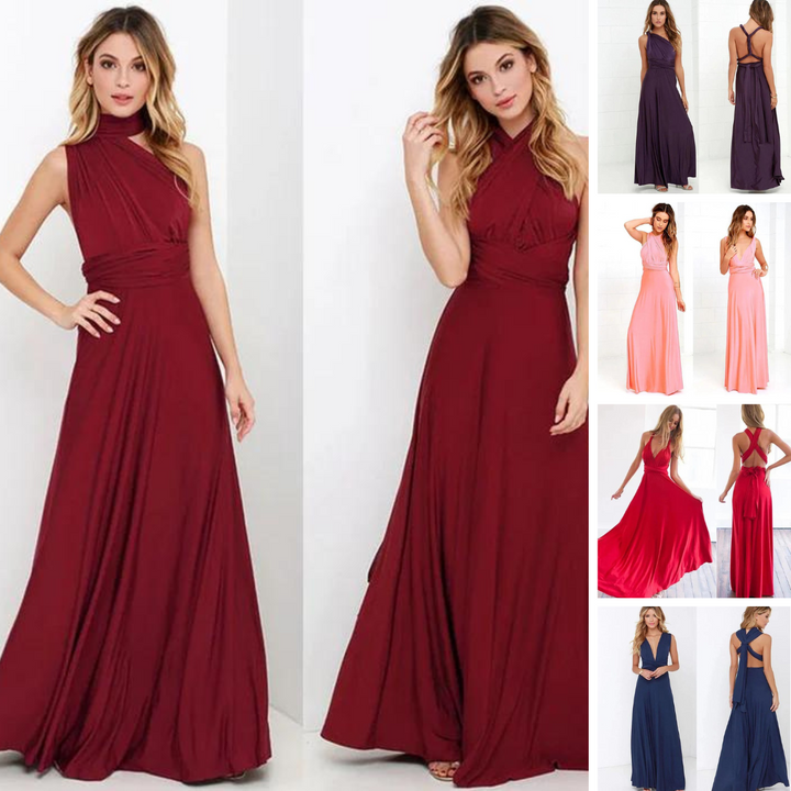 Women's versatile multi-way dress, adaptable for elegant evening, summer, and special occasions.
