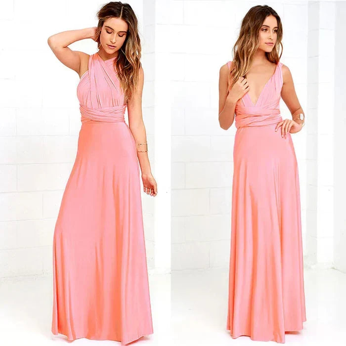 Elegant convertible wrap dress for women, perfect for evening wear or chic summer fashion events.