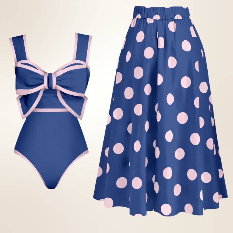 Stylish women's one-piece swimsuit with integrated skirt for a comfortable and chic summer resort look.