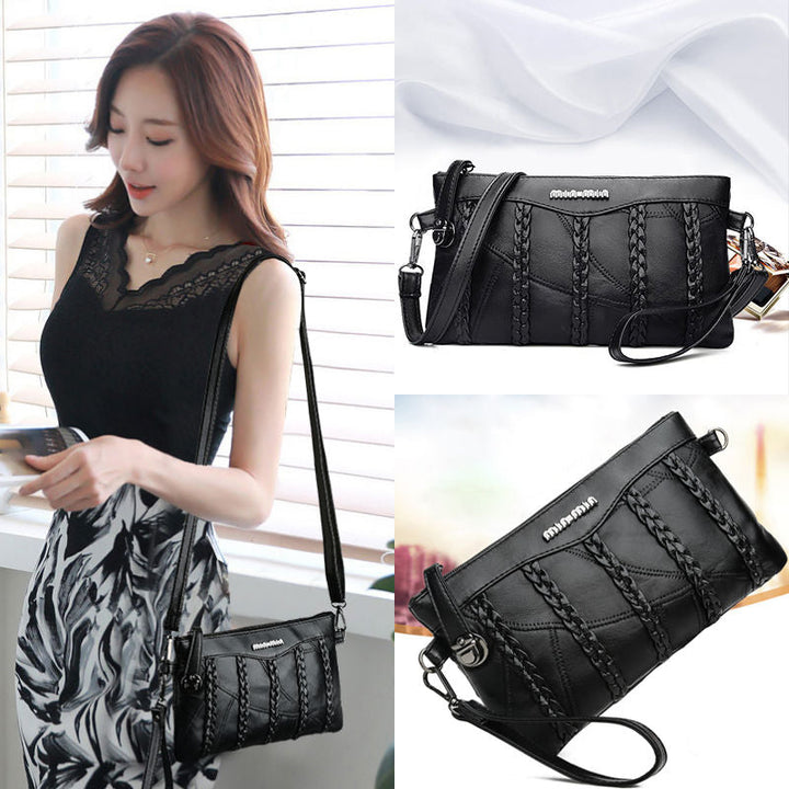 Elegant PU leather clutch bag for women, perfect for evening events with its sleek look and spacious compartment.