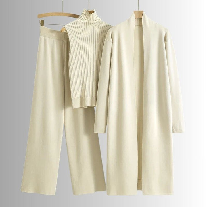 Relaxed fit women's three-piece casual lounge set, offering ultimate comfort and versatile outfit options.