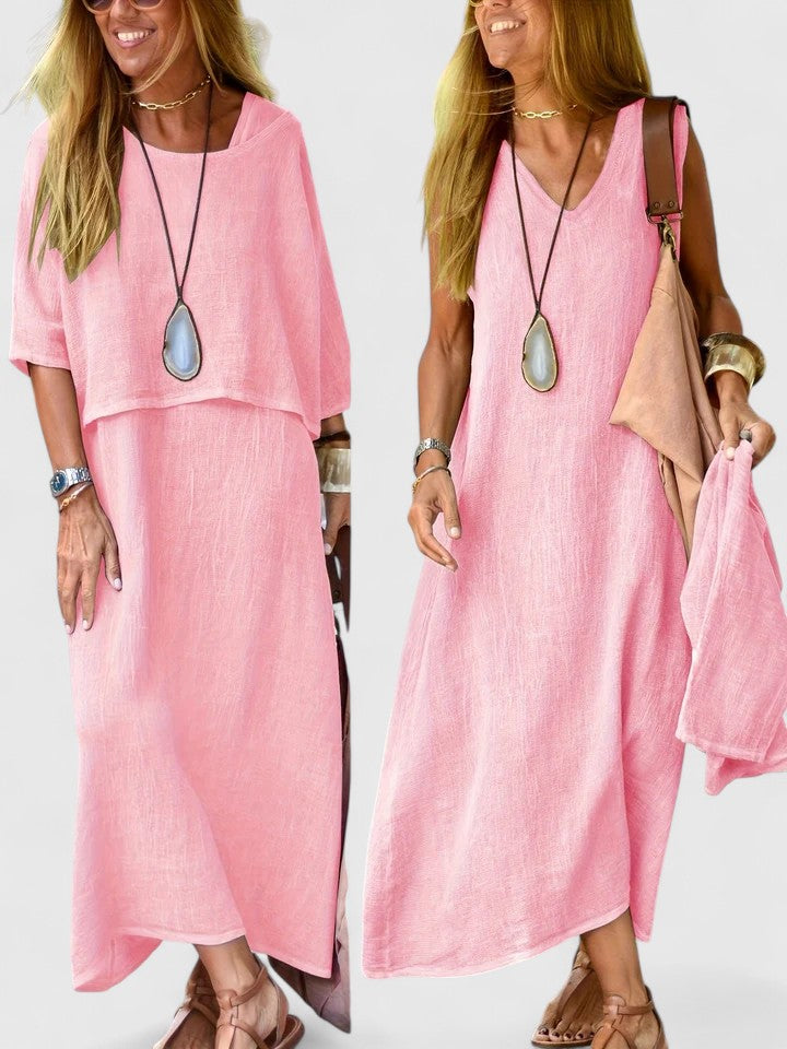 Multi-way wear women's two-piece maxi dress, short sleeve top & long skirt for chic summer outfits.