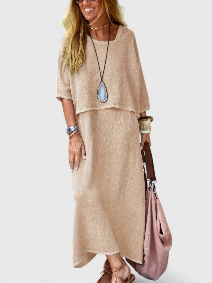 Women's two-piece maxi dress featuring a short sleeve top & versatile design, great for casual elegance.