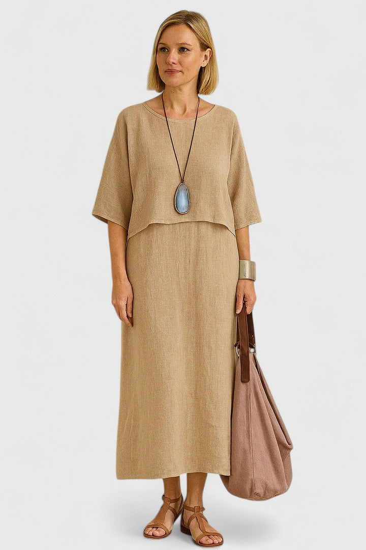 Fashionable & comfortable women's two-piece maxi dress with a short sleeve top for versatile styling.