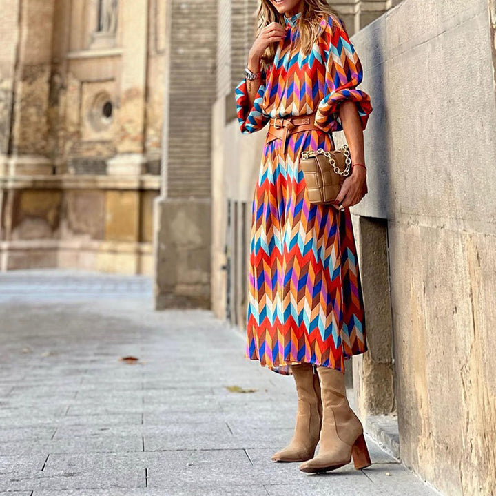 Stylish women's vibrant print midi dress, a comfortable and flowy option for summer and spring fashion.