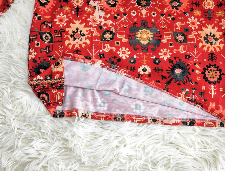 Soft women's vintage Aztec print long sleeve top, perfect for cozy autumn bohemian style.