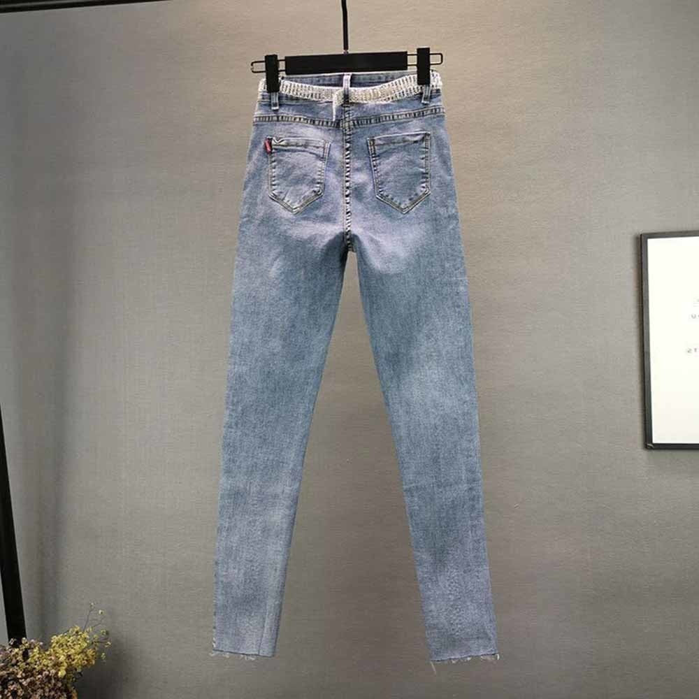 Women's Vintage Blue Slim Jeans, high-waisted for a comfortable, flattering fit and classic casual style.