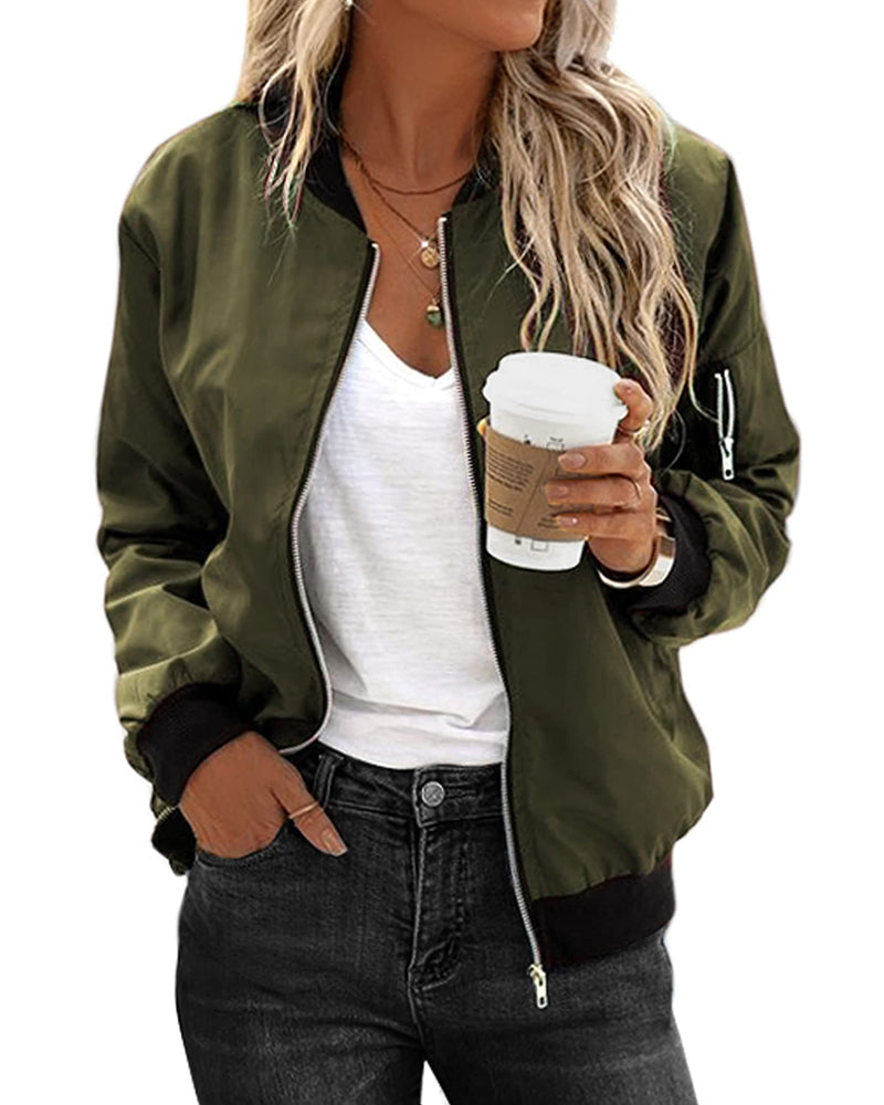 Women's vintage bomber jacket, classic style, perfect for fall and spring fashion outerwear, urban chic.