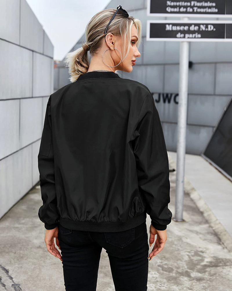 Urban chic women's vintage bomber jacket, classic style, a stylish and versatile coat for casual fashion.