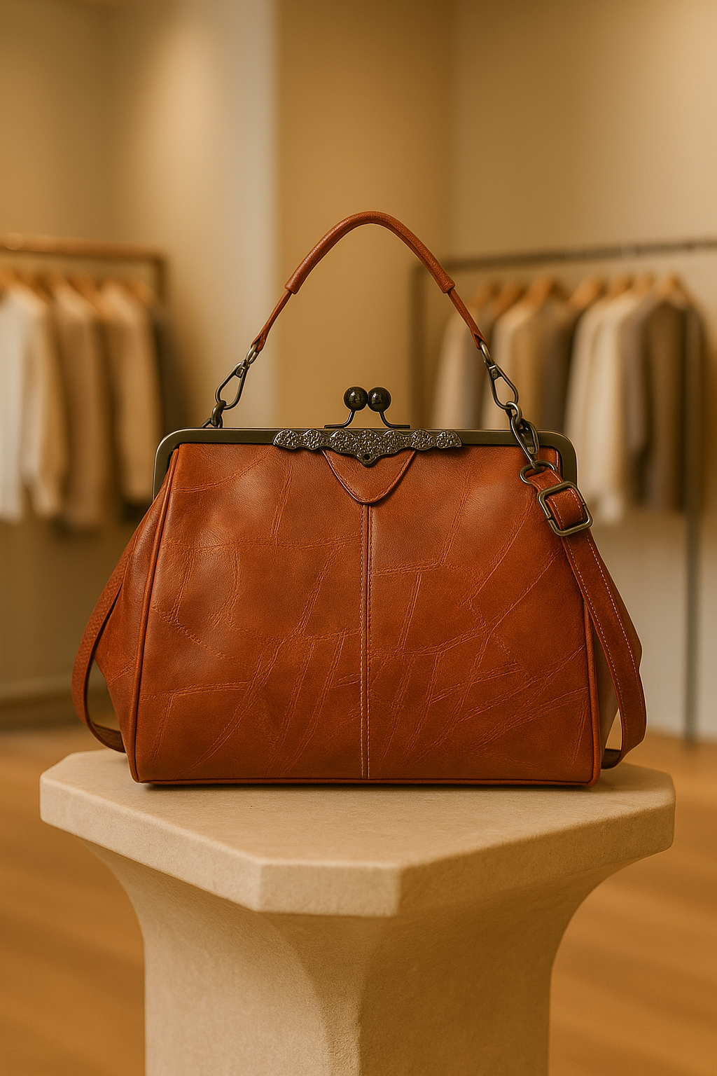 Women's vintage brown leather shoulder bag, classic style for everyday use.