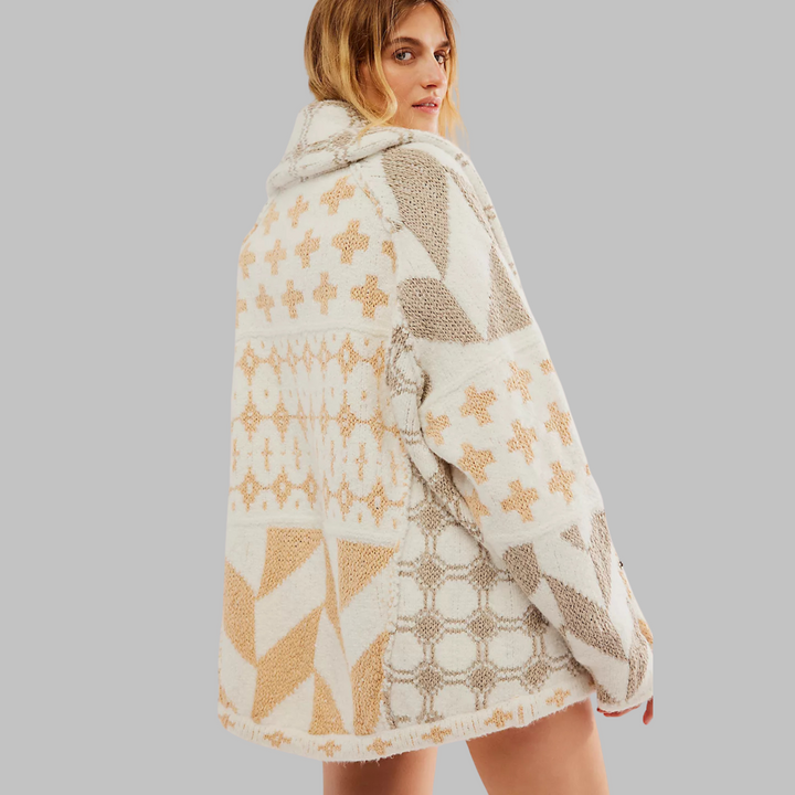 Soft knit women's oversized vintage button-down cardigan, cozy and warm for fall/winter style.