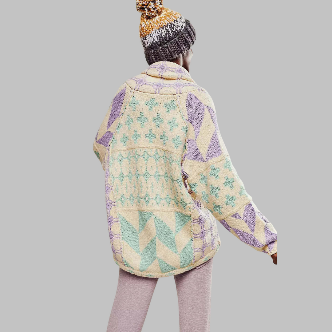 Chic women's vintage button-down long sleeve oversized cardigan, a stylish top for relaxed fit.