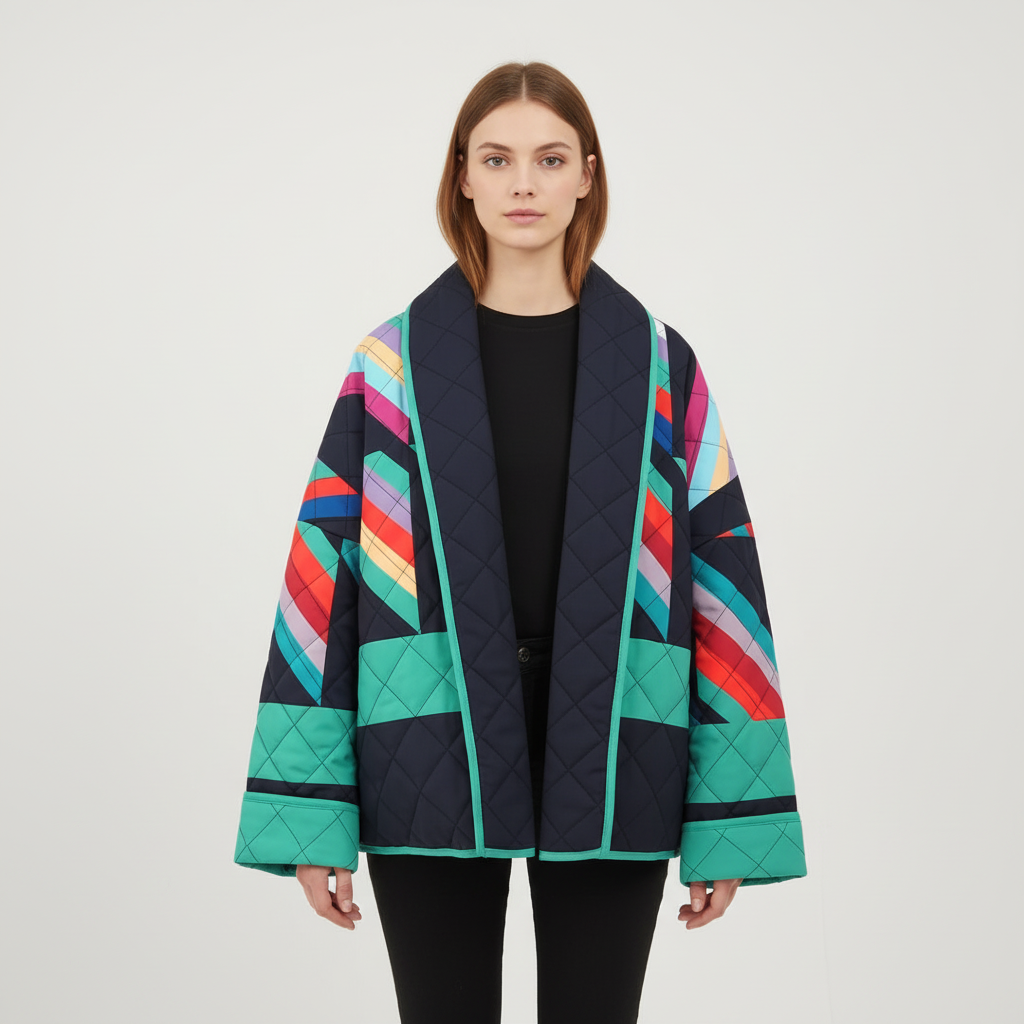 Dagmar vintage-inspired women's jacket with V-neckline and long sleeves, showcasing a casual, loose fit
