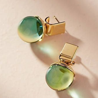 Women's vintage emerald green crystal drop earrings with gold plating. Elegant jewelry, a timeless gift for her.