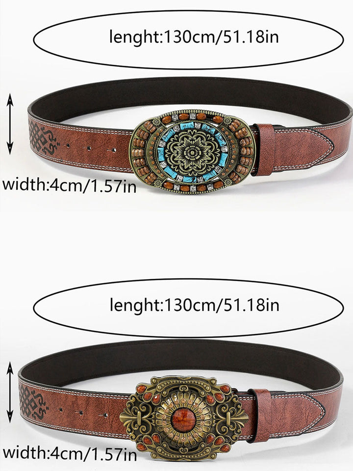 Boho vintage floral gem belt for women. Chic PU leather accessory adds a unique touch to any outfit.