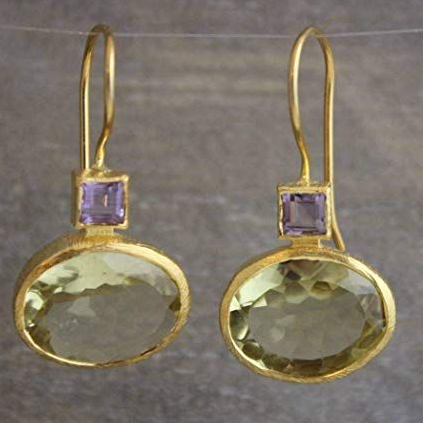 Women's vintage gold plated stud earrings with elegant green crystal. Perfect fashion jewelry gift for her.