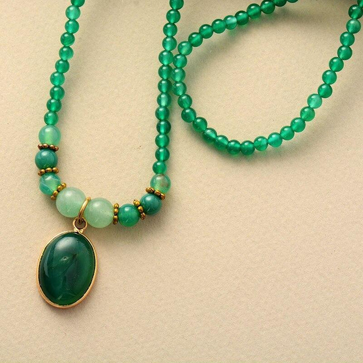 Green onyx calming necklace, a beautiful spiritual gift for her, offering protection & healing properties.