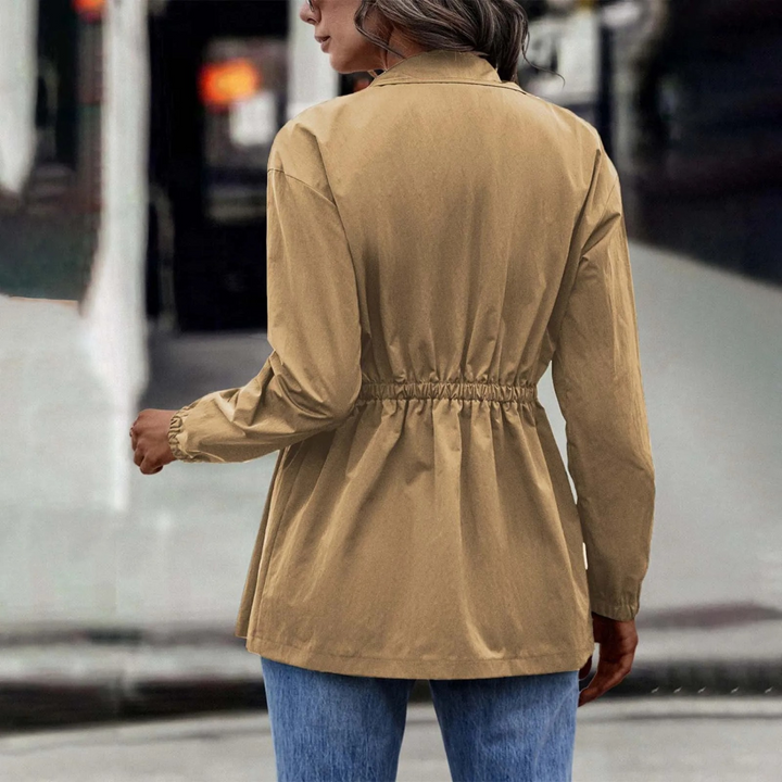 Stylish women's lightweight summer jacket with zip, high-waist retro design. Perfect casual outerwear.