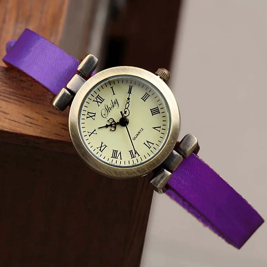 Fashionable women's watch, quartz movement, vintage design, and comfortable leather band.