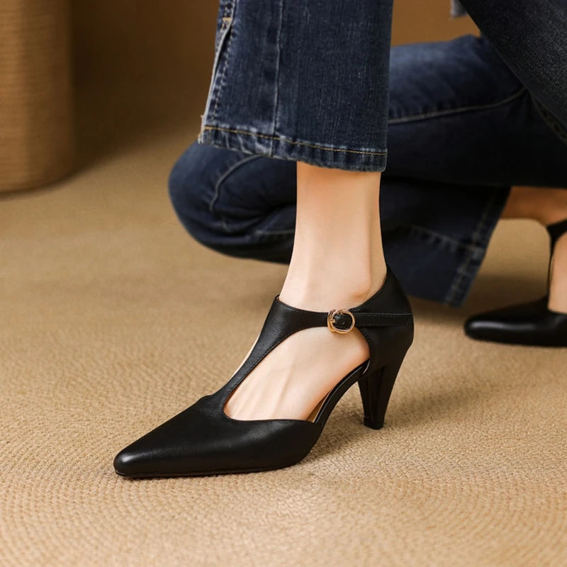 Women's vintage T-strap dress heels, perfect for pairing with a formal outfit or elegant attire.
