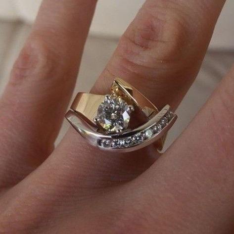Women's vintage irregular gold & silver zirconia ring, sparkling fashion jewelry, a unique statement piece.