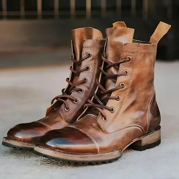 Women's vintage lace-up combat boots. Durable ankle boots with rugged style, perfect for fall and winter fashion.