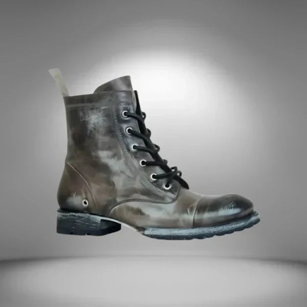 Lace-up vintage combat boots for women. Rugged, durable ankle footwear offering retro chic style for fall & winter.