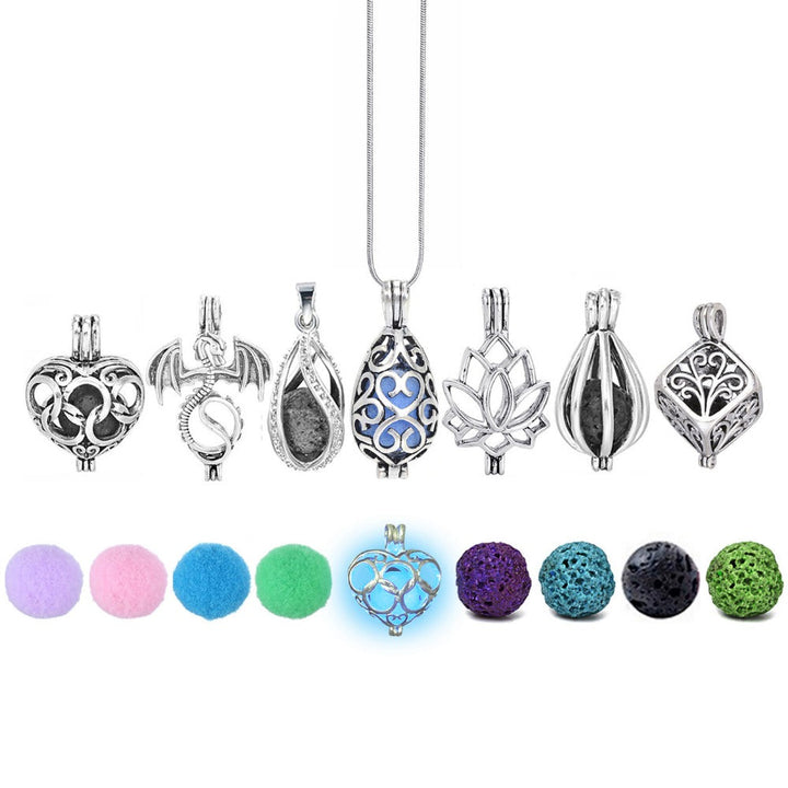 Women's vintage lava stone essential oil diffuser necklace for aromatherapy.