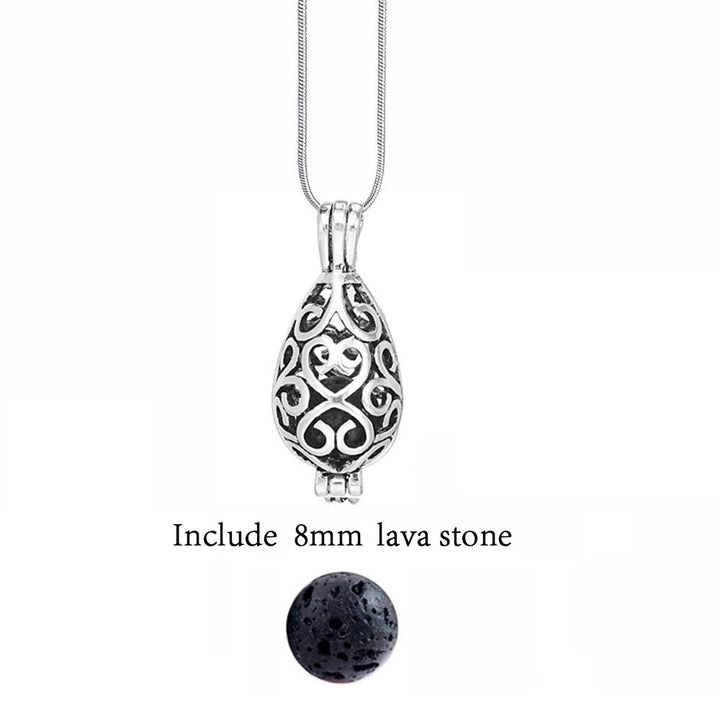 Elegant women's vintage lava stone aromatherapy necklace, essential oil compatible.