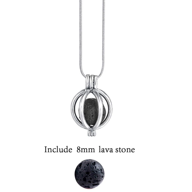 Black lava stone essential oil diffuser necklace, vintage style for women's jewelry.
