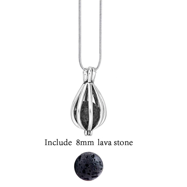 Textured lava stone essential oil diffuser necklace, a chic vintage accessory for women.