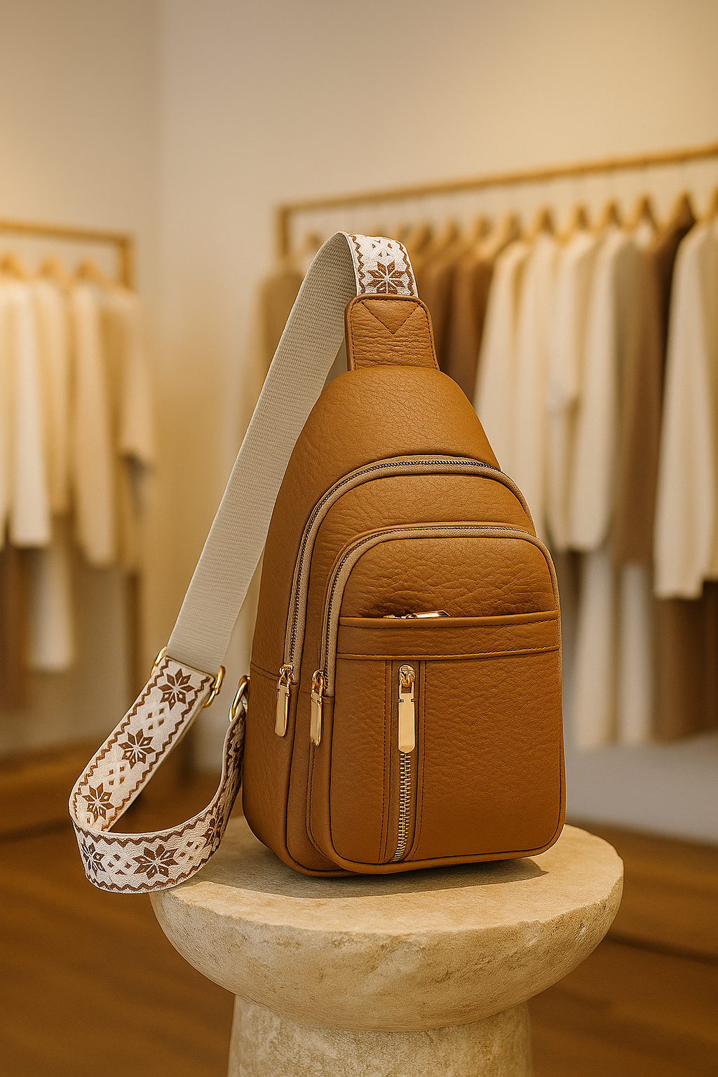 Women's vintage leather chest crossbody bag, perfect for retro fashion everyday carry.