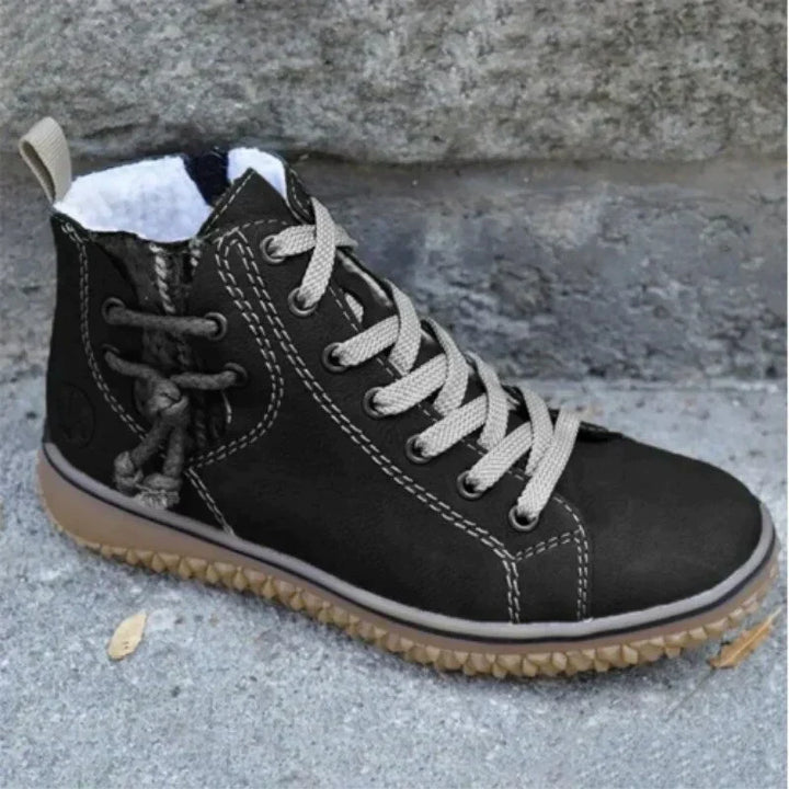 Comfortable women's vintage winter boots, Sofia design. Stylish footwear for everyday cold weather & winter fashion.