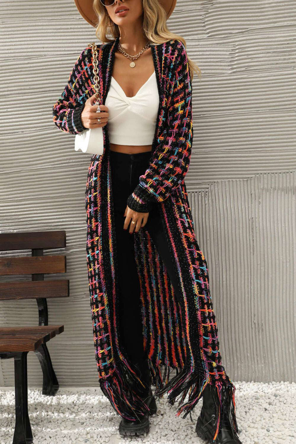 Vintage long knit cardigan for women, Livia style. Loose fit, comfortable and stylish outerwear for fall.