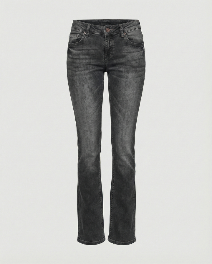 Comfort fit women's low-rise flared jeans. Vintage retro style, ideal for casual everyday wear.