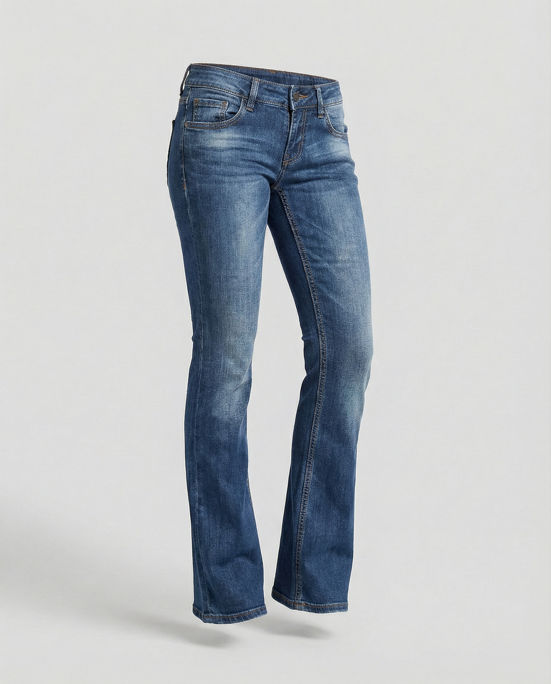 Retro chic low-rise flared jeans for women. Vintage style bottoms for a trendy casual fashion look.