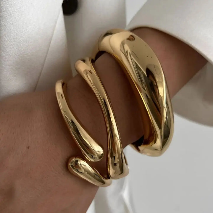 Women's vintage stackable bracelet set, elegant gold & silver jewelry, perfect fashion accessory for her.