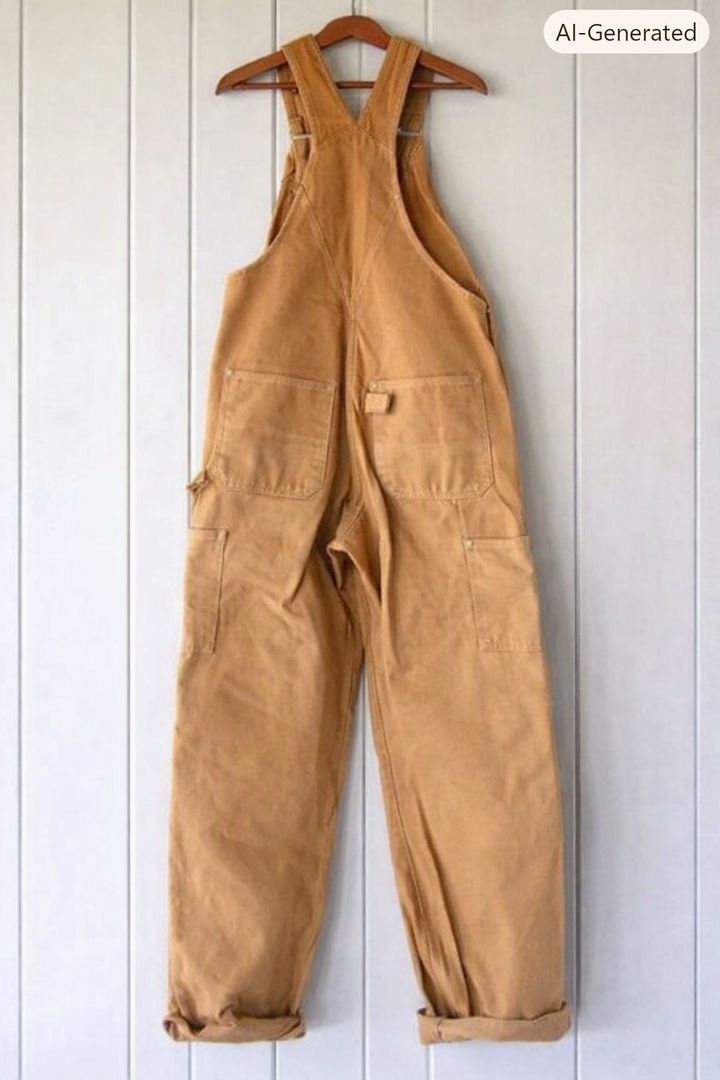 Durable women's vintage bib overalls, relaxed fit, adjustable straps for everyday casual wear.