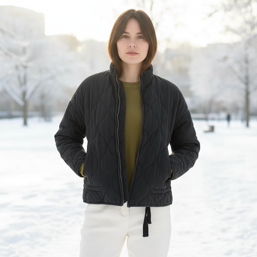 Women's vintage style warm winter jacket in a solid color, perfect for casual outerwear.