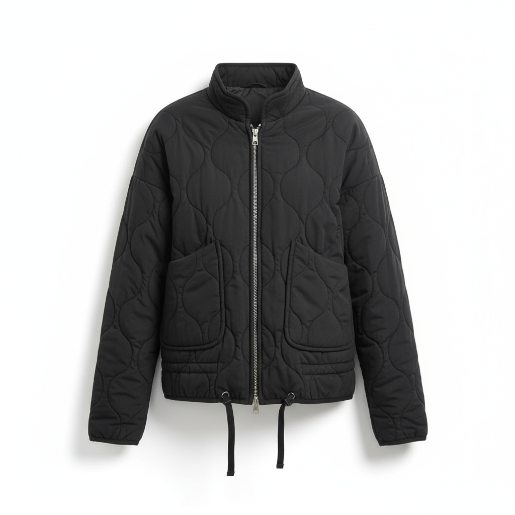Casual women's insulated jacket, designed for warmth and comfort, a winter fashion essential.