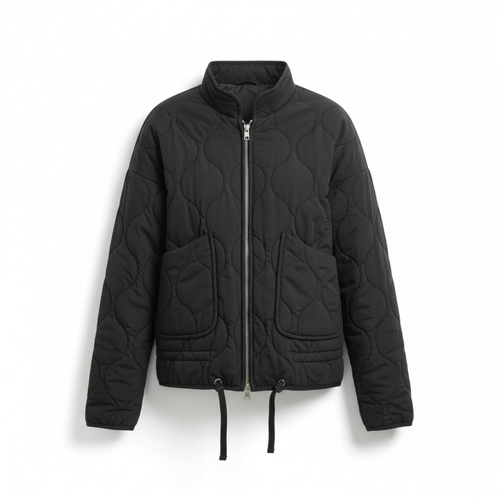 Casual women's insulated jacket, designed for warmth and comfort, a winter fashion essential.