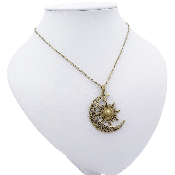 Adjustable stainless steel women's vintage sun and moon necklace. Elegant celestial jewelry, a timeless gift for her.