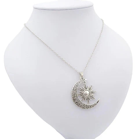Elegant vintage sun and moon necklace for women. Stainless steel celestial jewelry, adjustable for a perfect fit.