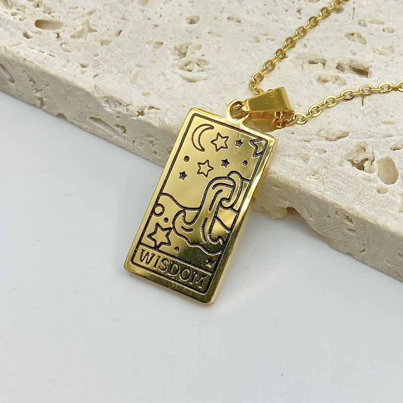 Women's vintage tarot pendant, spiritual fashion accessory necklace.