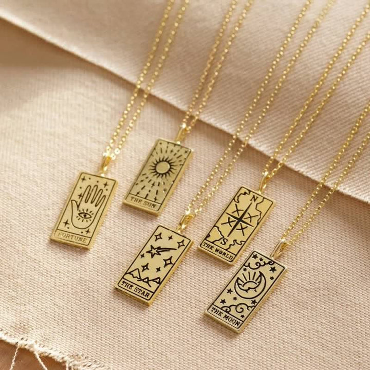 Women's vintage tarot necklace, elegant spiritual fashion accessory.