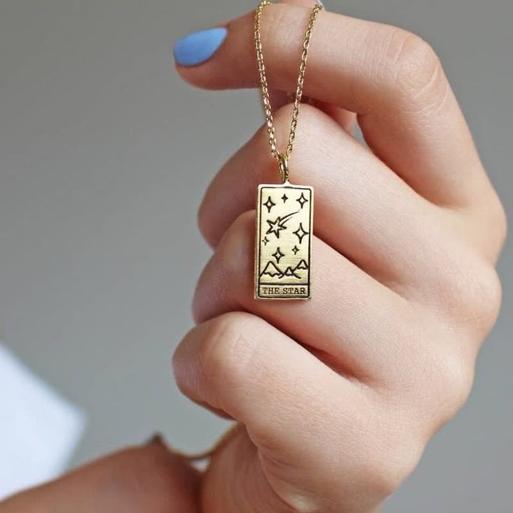 Tarot card pendant necklace for women, symbolic vintage jewelry charm.