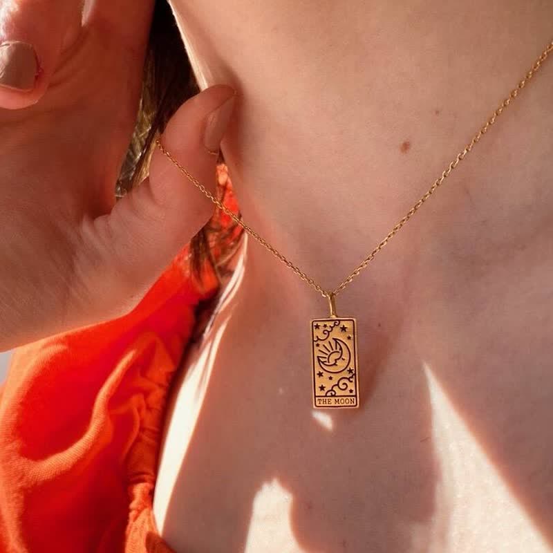 Antique-look women's tarot card necklace, lucky charm spiritual jewelry.