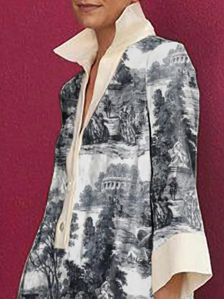 Stylish women's vintage toile print mini tunic dress, a must-have for summer fashion and vacation.