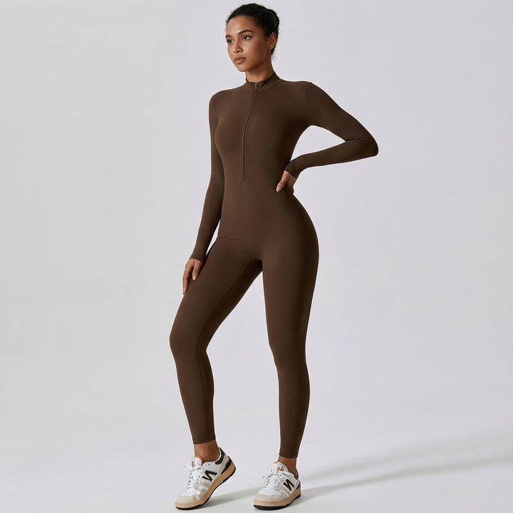 Violet athletic women's training jumpsuit, moisture-wicking and stretchy activewear