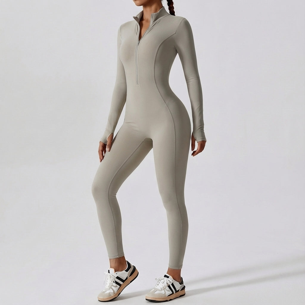 Women's violet stretch activewear, ideal one-piece training suit for dynamic moves